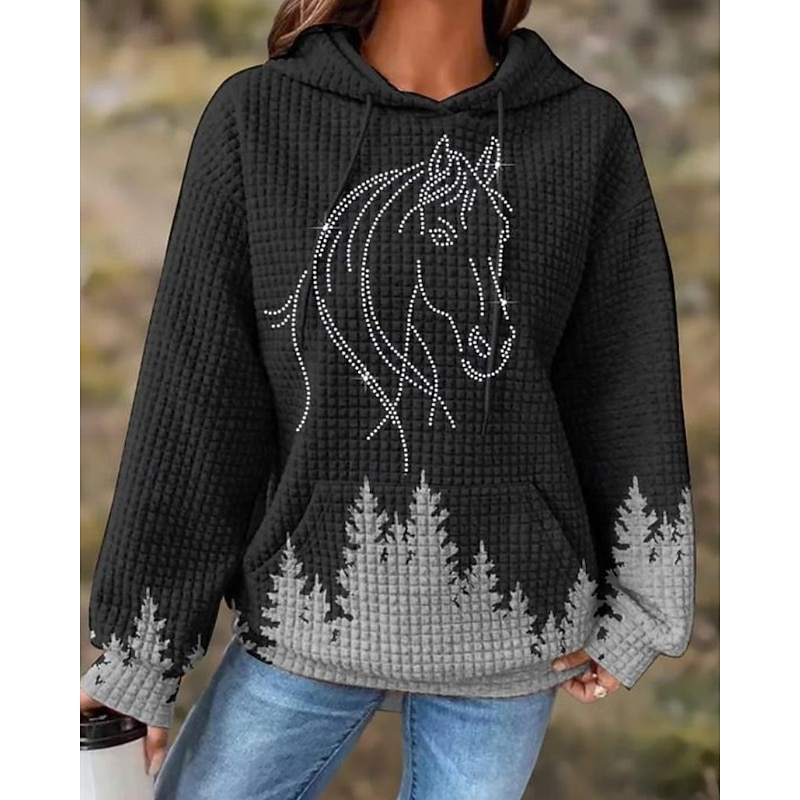 Women's Pullover Hoodie Sweatshirt Floral Streetwear Casual Long Sleeve Hooded Regular Tops Street Holiday Going out Pocket Print Black Yellow Dark Green Brown Fall Winter3