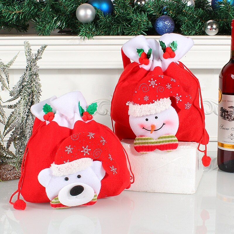 Christmas Gift Bag Cute Candy Pouch Holiday Present Decoration Plush Drawstring Tote Handcrafted Fabric Doll Bag for Christmas Party Home Festive Accessory2