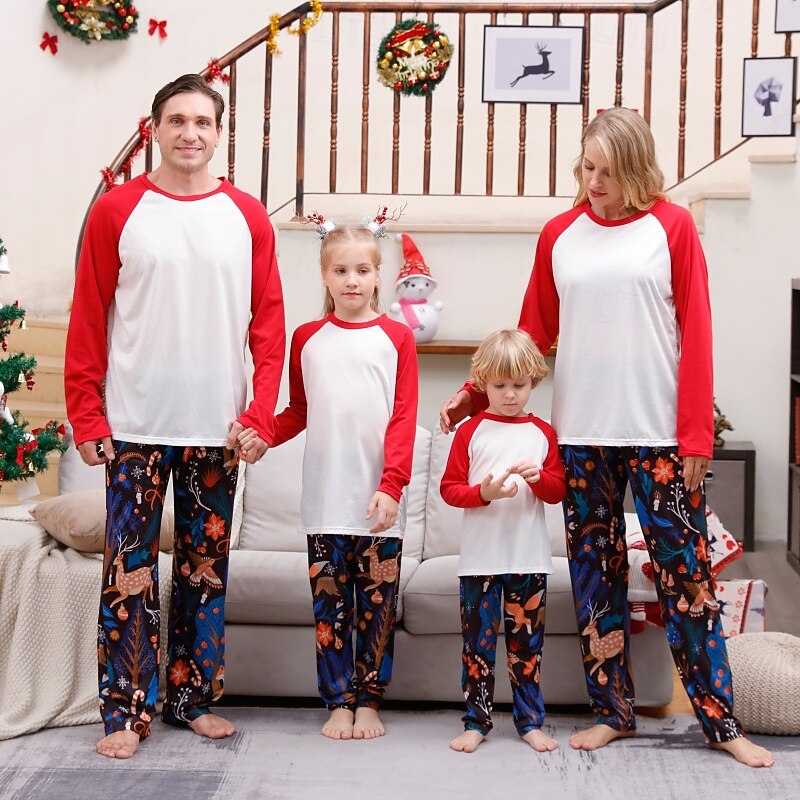 Family Pajamas Christmas Pattern Home Print Black White Wine Long Sleeve Adorable Matching Outfits