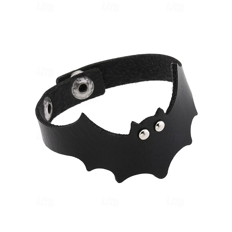 Women's Halloween Bat Bracelet – Gothic Faux Leather Wristband Cuff with Adjustable Snap Closure, Punk Style Jewelry for Costume Party and Cosplay3