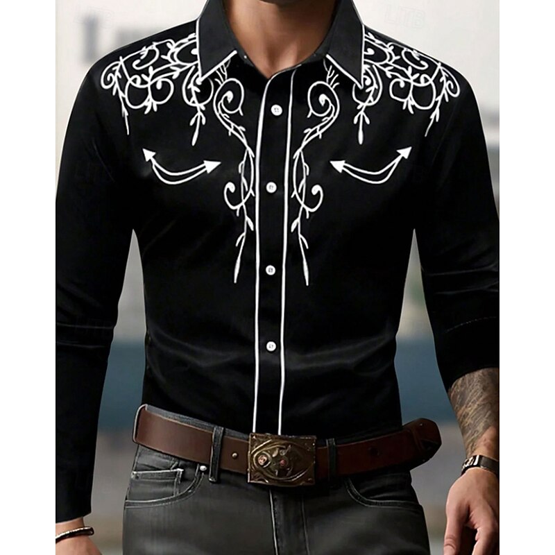 Men's Shirt Summer Shirt Casual Shirt Beach Shirt Button Up Shirt Black White Red Navy Blue Long Sleeve Pattern Lapel Vacation Hawaiian Embroidered Clothing Apparel Cotton Polyester Fashion Casual4