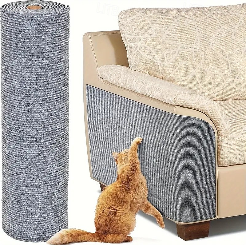 Trimmable Cat Furniture Protector with Self-Adhesive Scratch Pads, Protects Sofas, Doors, and Cat Trees from Claws, Gray, 78.7 x 15.8 cm