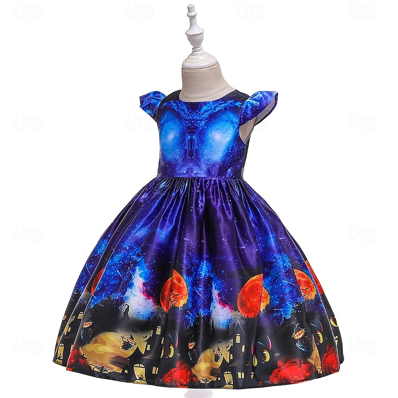 Kids Girls' Party Dress Graphic Short Sleeve Special Occasion Princess Polyester Party Dress Summer Spring 3-10 Years Blue3