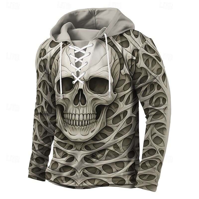 Men's Skull Hoodies Exaggerated Cool Long Sleeve Hooded Holiday Streetwear White Blue Drawstring 3D Print Fall Winter Designer