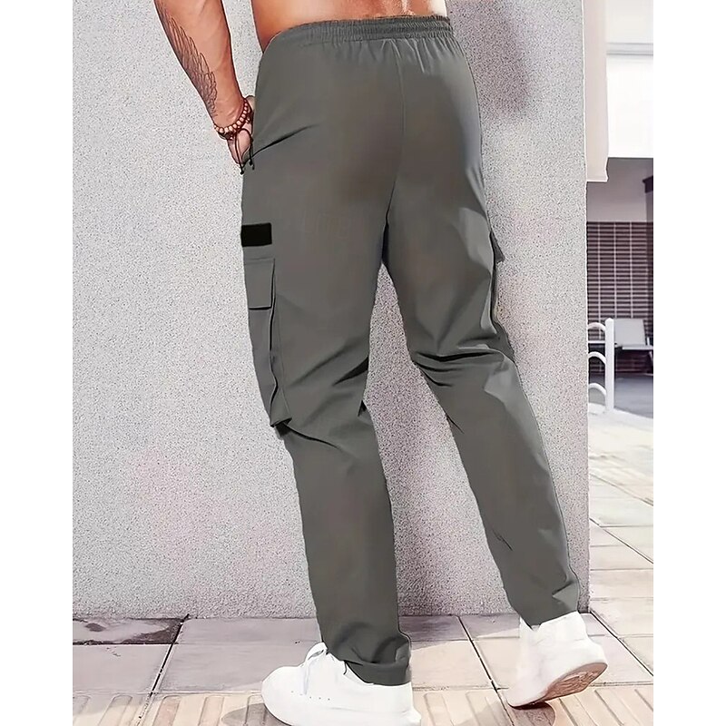Men's Cargo Pants Trousers Drawstring Pocket Elastic Waist Plain Comfort Sports Outdoor Daily Fashion Casual Black Khaki Micro-elastic4