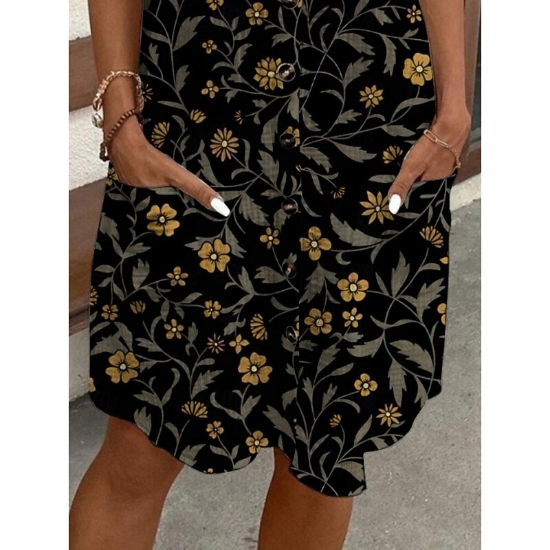 Women's Mini Dress Shirt Dress Casual Dress Print Dress Fashion Modern Daily Beach Weekend Regular Fit Floral Short Sleeve Shirt Collar Black Summer Spring Fall Autumn3