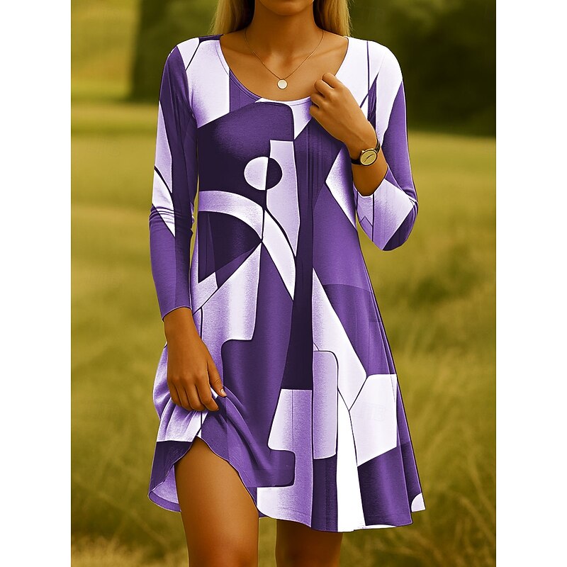 Women's Mini Dress Crew Neck Long Sleeve Casual Dress T Shirt Dress Tee Dress A Line Dress Casual Regular Fit Graphic Geometric Abstract Blue Purple Green Gray Fall Winter3