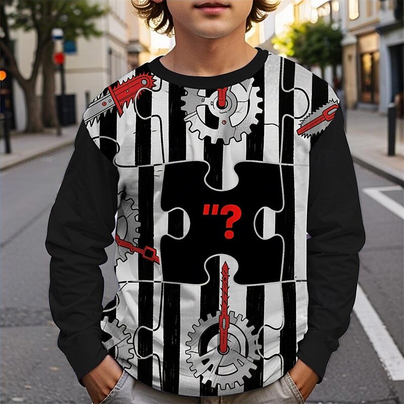 Halloween Boys' 3D Cartoon Stripe T shirt Tee Long Sleeve Spring Fall Fashion Basic Kids 4-12 Years Crew Neck Outdoor Casual Daily Regular Fit4