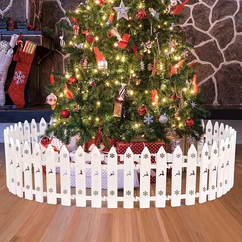 19/22/30/35/40pcs White Deer & Snowflake Christmas Tree Fence Decoration Easy Assembly Sturdy Plastic Picket Fence Posts for Indoor/Outdoor Holiday, Garden, Party Decor4