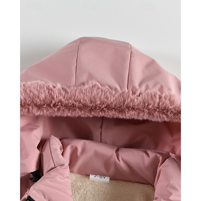 Kids Girls' Down Coat Solid Color Fashion Zipper Pocket School Coat Outerwear 4-12 Years Winter Black Pink Navy Blue4