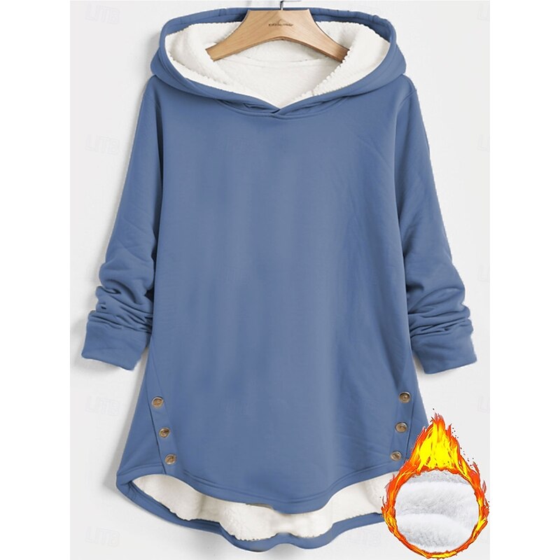 Women's Pullover Hoodie Sweatshirt Graphic Plain Warm Casual Long Sleeve Hooded Long Tops Street Dailywear Buttons Print Black Dark Pink Blue Gray Fall Winter3
