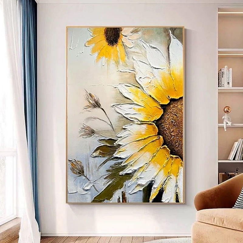 Handmade Oil Painting Canvas Wall Art Decoration Sunflower Flower Abstract for Home Decor Stretched Frame Hanging Painting/Rolled Frameless Unstretched Painting