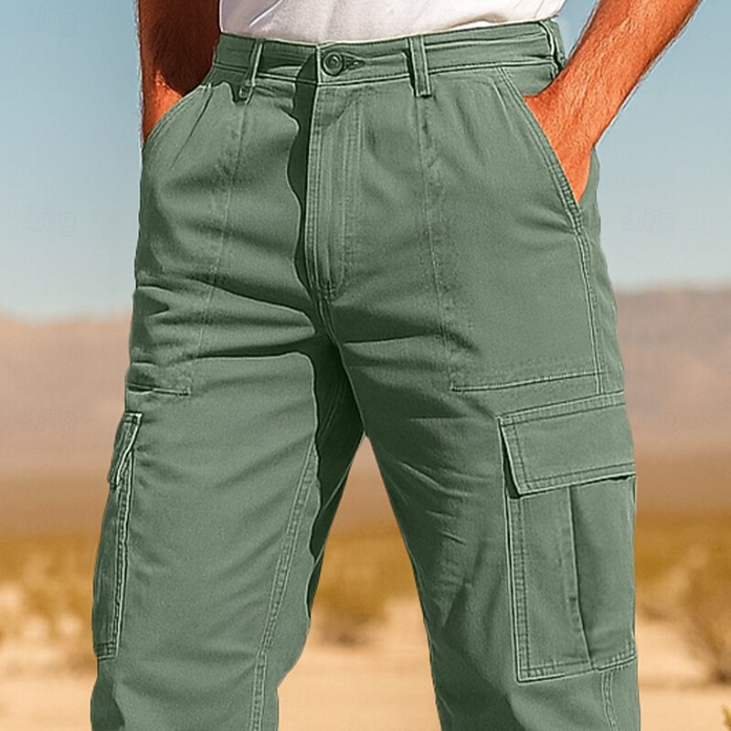 Men's Cargo Pants Linen Pants Trousers Summer Pants Baggy Pants Elastic Waist Plain Comfort Breathable Full Length Outdoor Casual Daily Vacation Fashion Black 1# White Inelastic2