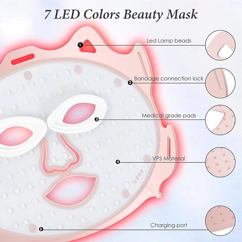7 Colors Silicone LED Face Mask Photon Therapy Pore Minimizing Brightening Glowing Skin Tone3