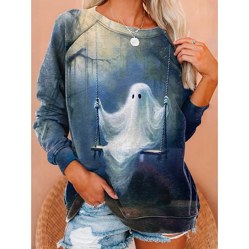 Halloween Women's Sweatshirts Graphic Fashion Casual Long Sleeve Crew Neck Regular Tops Street Dailywear Casual Print Black Blue Orange Brown Gray Fall Winter4