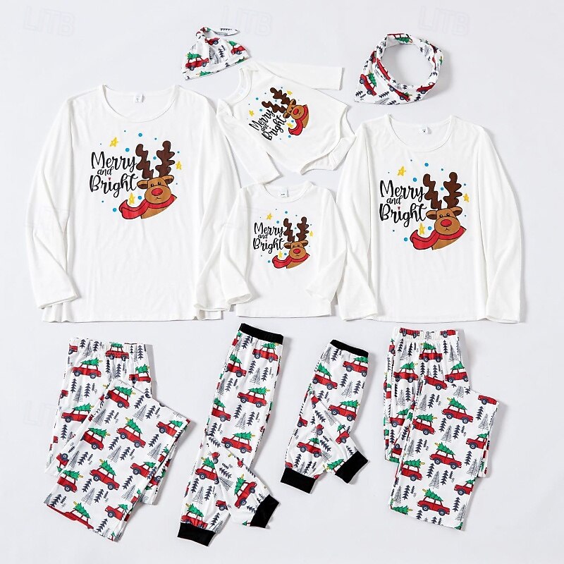 Family Pajamas Christmas Pattern Home Print White Long Sleeve Active Matching Outfits2