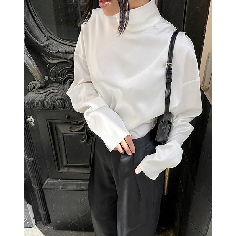 Women's Blouse Color Gradient Modern Casual Long Sleeve Turtleneck Regular Tops Holiday Going out Backless White Fall