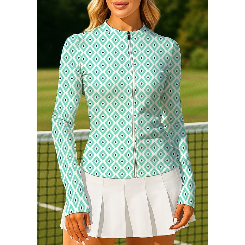 Women's Geometric Tops Sport Shirt Tennis Shirt Tennis Top Long Sleeve Zipper Floral UPF50+ UV Resistant High Elasticity Moisture Wicking Breathable Volleyball Tennis Golf Round High Neck Tee Tshirt3