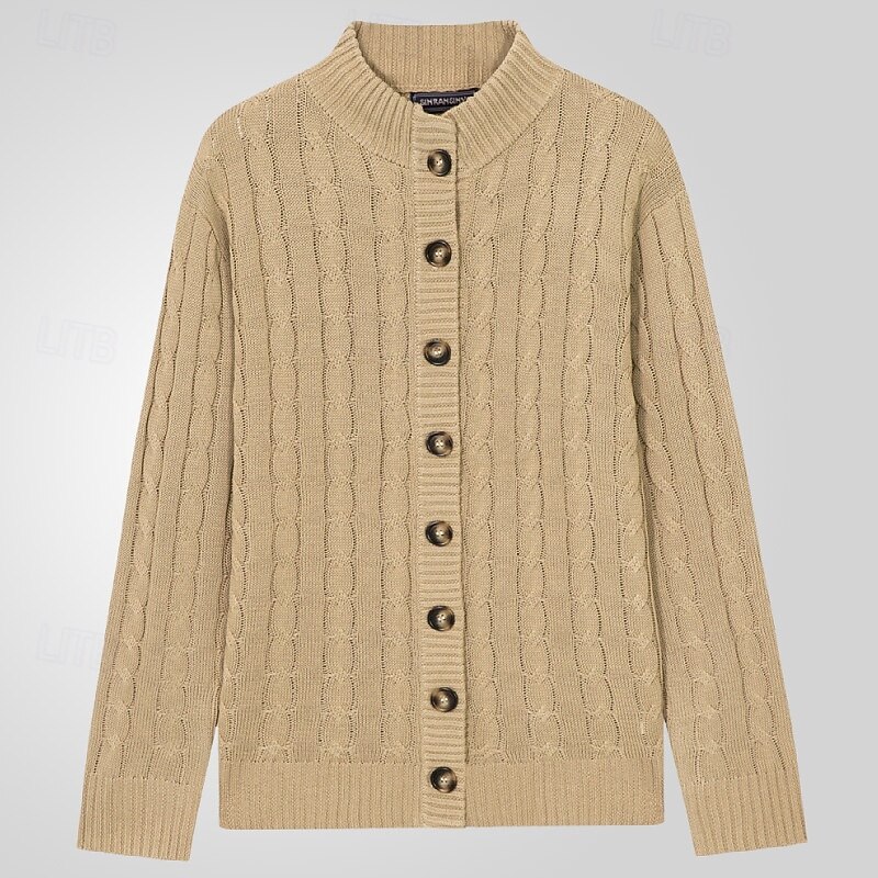 Men's Cardigan Sweater Cropped  Sweater Knit Sweater Ribbed Knit Regular Tops Buttons Plain Stand Collar Fashion Classic Vacation Daily Wear Clothing Apparel Fall Winter khaki Gray M L XL2