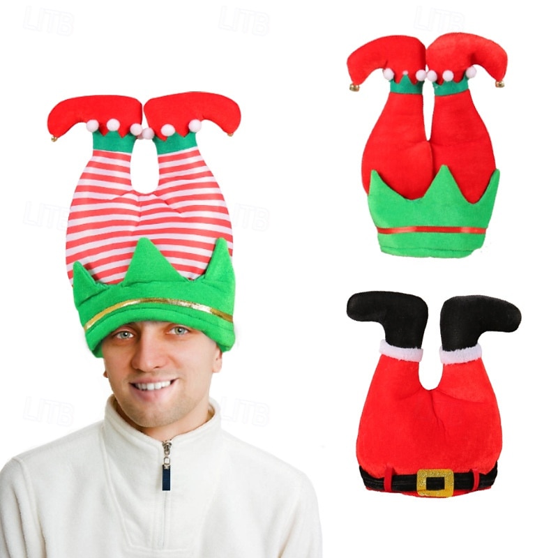 Christmas Elf Legging Hat with Green Fur, Christmas Party Costume Hat, Holiday Dress Up Accessory for Adults and Kids