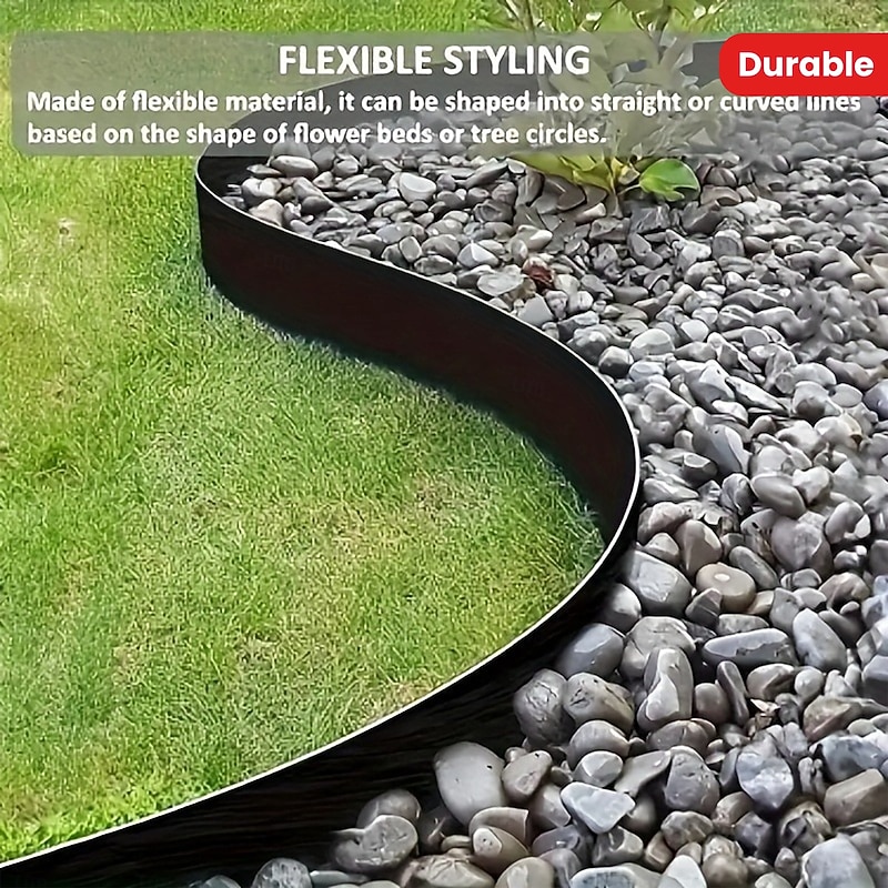 Easy Install Black PE Plastic Garden Edging Kit with Stakes - Durable Lawn Border for Landscape & Grass Separation