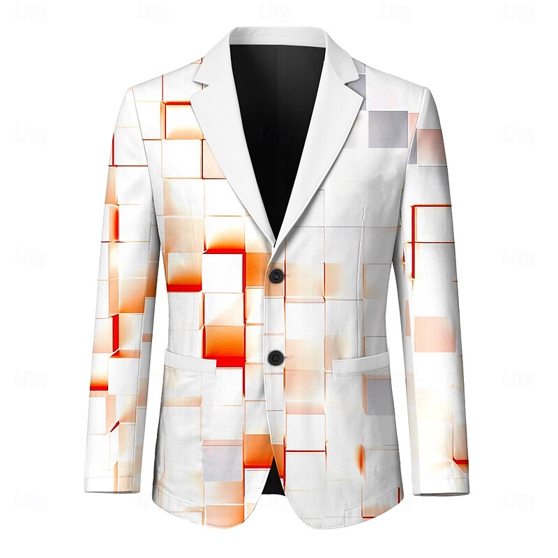 Men's Blazer Jacket Party Casual Stylish Casual Daily All Seasons 100% Polyester Weaving Checkered Grid / Plaid Patterns 3D Print Buttons Comfortable Single Breasted Blazer Black White2