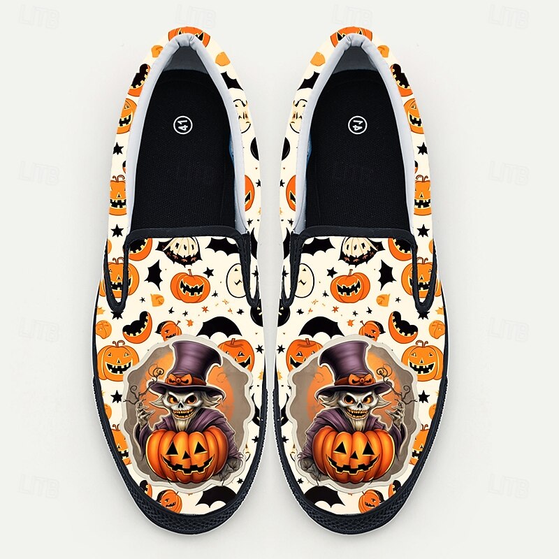Men's Halloween Pumpkin Pattern Slip-On Shoes – Fun Casual Loafers for Parties, Cosplay and Daily Holiday Outfits