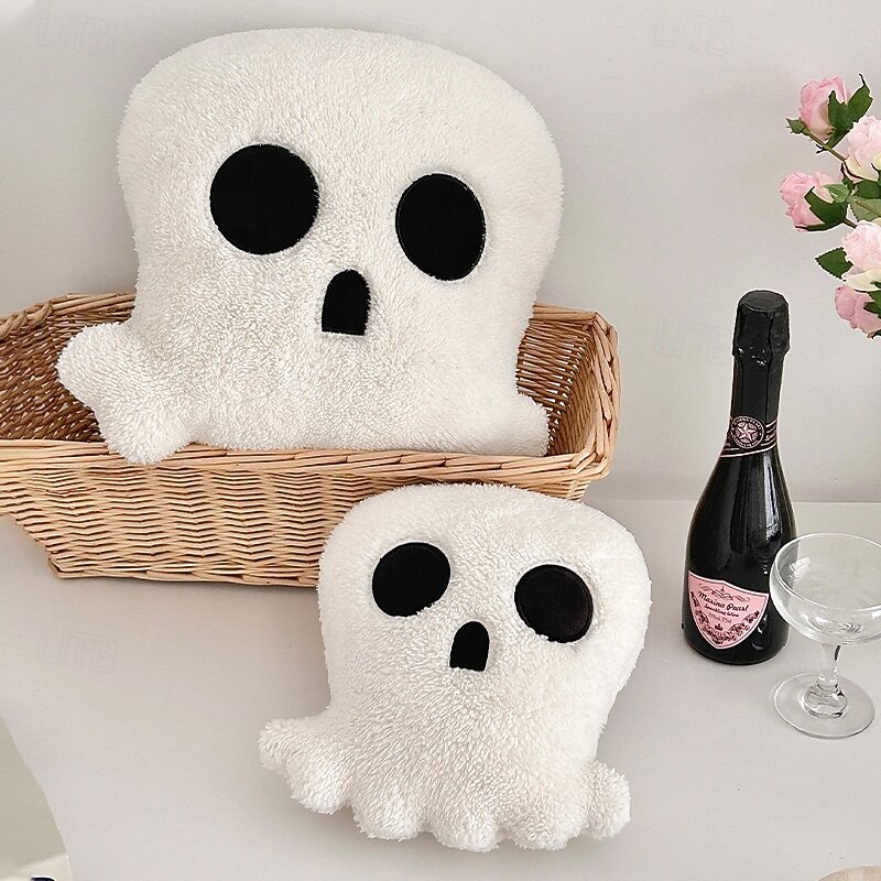 Halloween Cartoon Skull Throw Pillow, Decorative Cushion for Car Seat, Sofa, Bedroom, Office Chair, Holiday Plush Back Pillow for Halloween Decor2