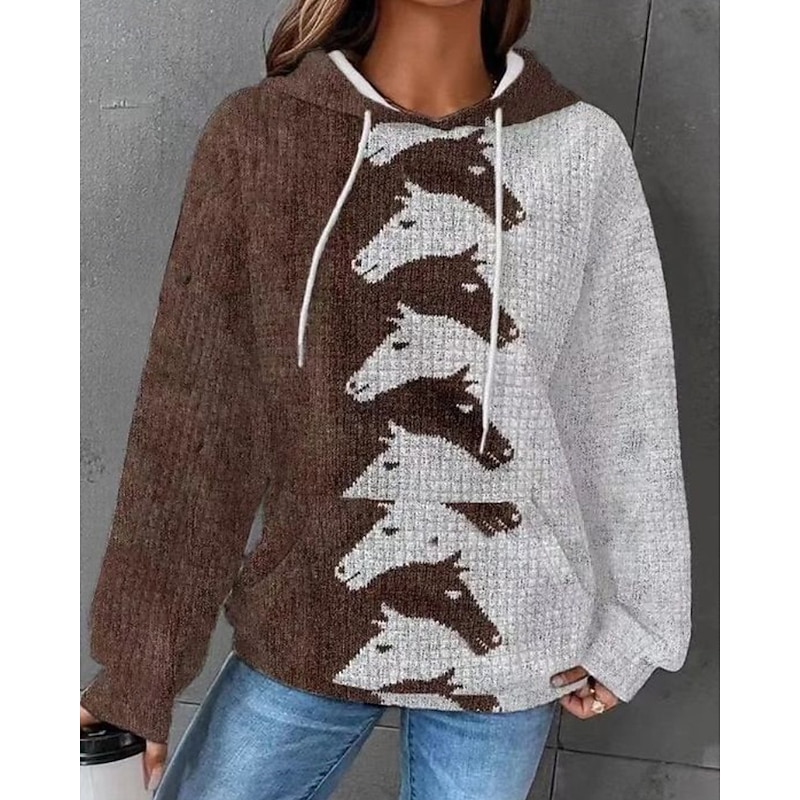 Women's Pullover Hoodie Sweatshirt Floral Streetwear Casual Long Sleeve Hooded Regular Tops Street Holiday Going out Pocket Print Black Yellow Dark Green Brown Fall Winter2