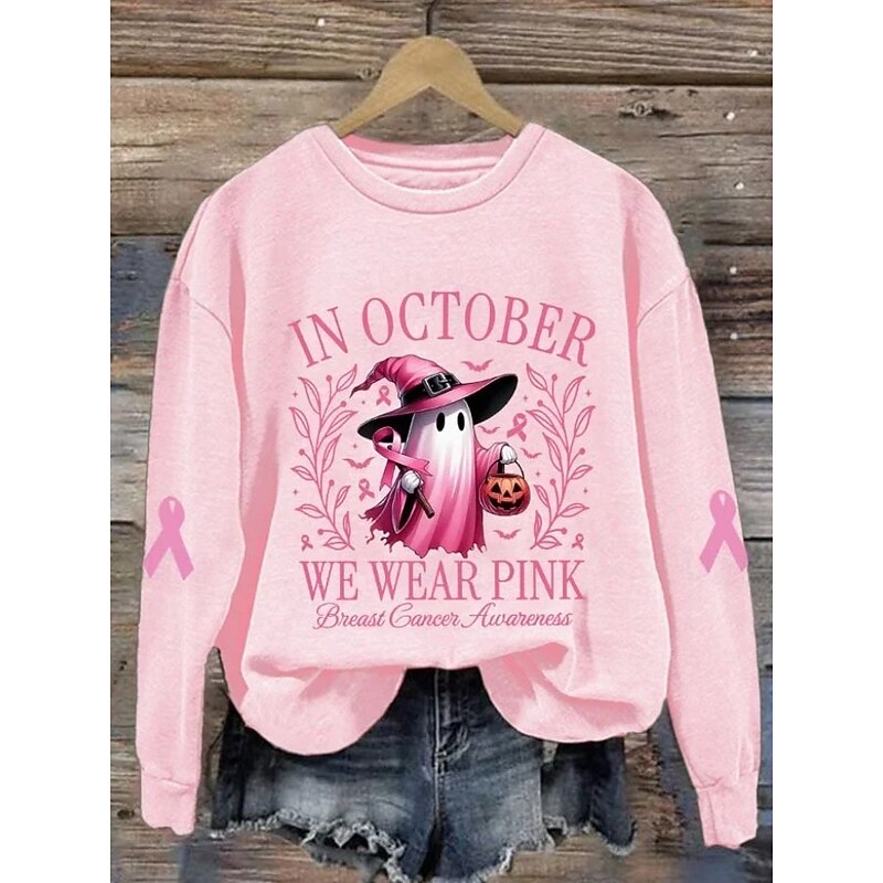 Halloween Women's Pullover Sweatshirt Ghost Graphic Animal Cat Fashion Casual Long Sleeve Crew Neck Round Neck Regular Tops Street Dailywear Casual Print Black White Pink Orange Dark Blue Fall Winter2