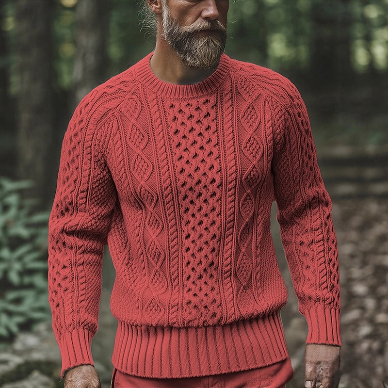 Men's Pullover Sweater Jumper Knit Sweater Cable Knit Regular Tops Knitted Plain Crew Neck Fashion Basic Vacation Daily Wear Clothing Apparel Fall Winter Black Yellow S M L3