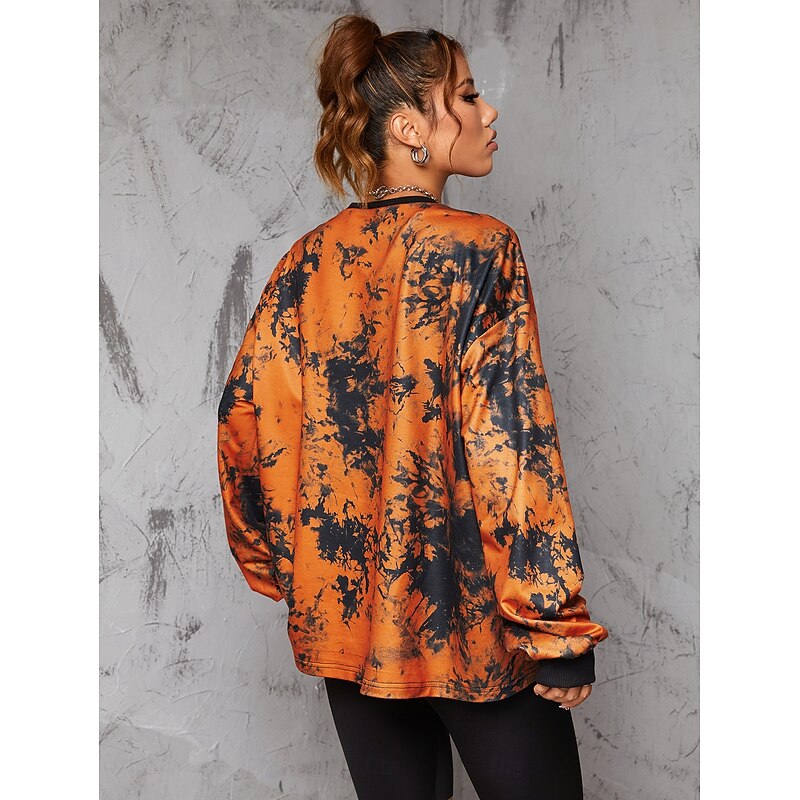 Punk & Gothic Sweatshirt Pumpkin Oversized Tie Dye Print Skeleton Hand Fancy Dress Women's Halloween Carnival Party Casual Adults Shirt4