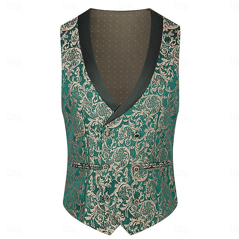 Men's Wedding Stage Party Suits Shawl Lapel Green Formal Jacquard Floral Slim Fit 3 Piece Single Breasted One-button4