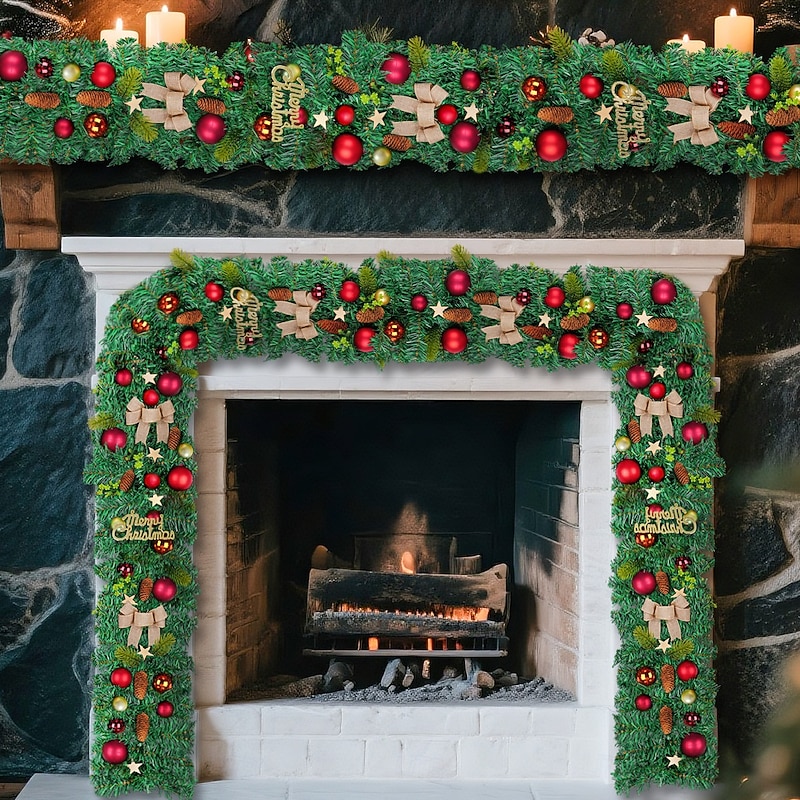 Christmas Garland 6/9FT , Pinecone and Holiday Accented Door Xmas Pvc Outdoor Decoration, Fireplace, Staircase, and Christmas Tree Hanging Decor, Festive Winter Home Decoration