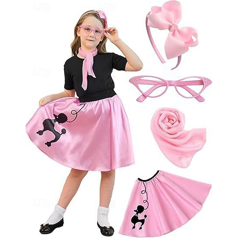 Retro Vintage 1950s Grease Outfits Dress Outfits Poodle Skirts Printing Fancy Dress Girls' Carnival Masquerade Performance Party Kid's Top Dress Scarf
