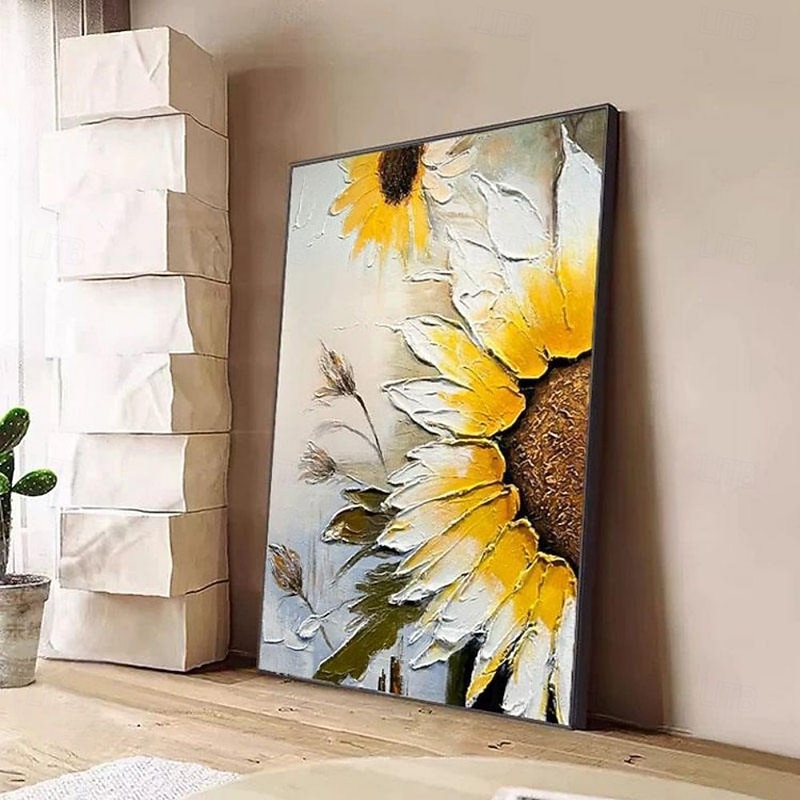 Handmade Oil Painting Canvas Wall Art Decoration Sunflower Flower Abstract for Home Decor Stretched Frame Hanging Painting/Rolled Frameless Unstretched Painting3