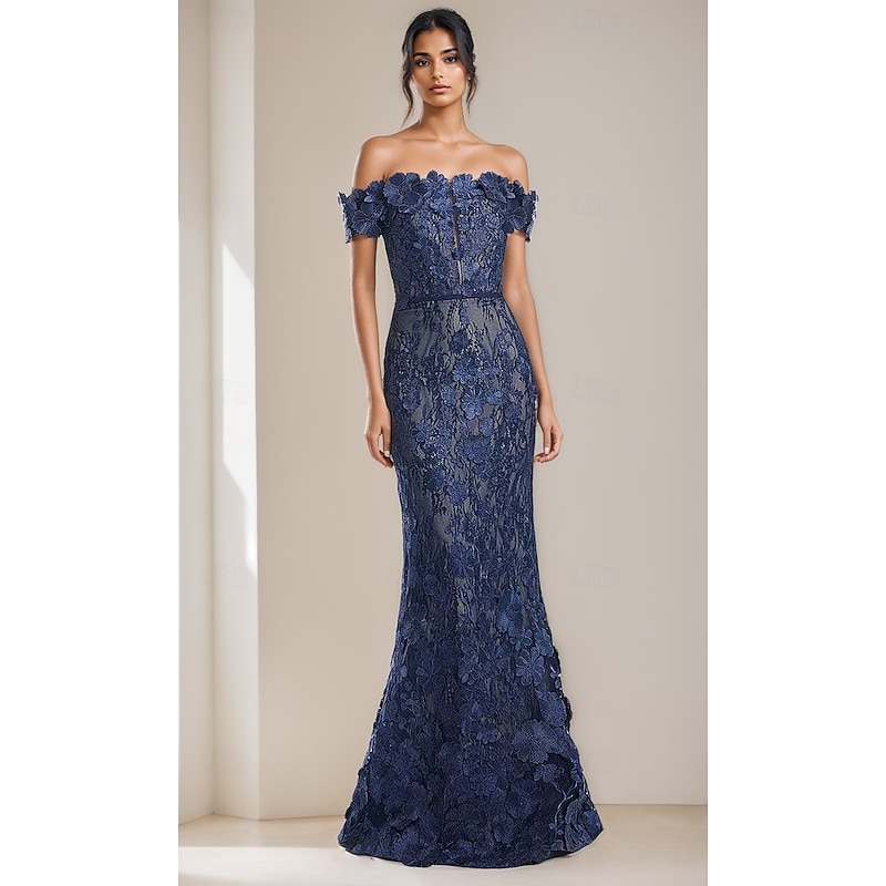 Floral  Embroidered Lace Appliques Mermaid / Trumpet Evening Gown Elegant Dress Formal Wedding Floor Length Sleeveless Off Shoulder 2025