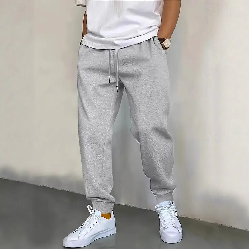 Men's Sweatpants Fleece Pants Joggers Trousers Drawstring Pocket Elastic Waist Solid Colored Moisture Wicking Breathable Full Length Outdoor Casual Daily Fashion Classic Style Black Navy Blue