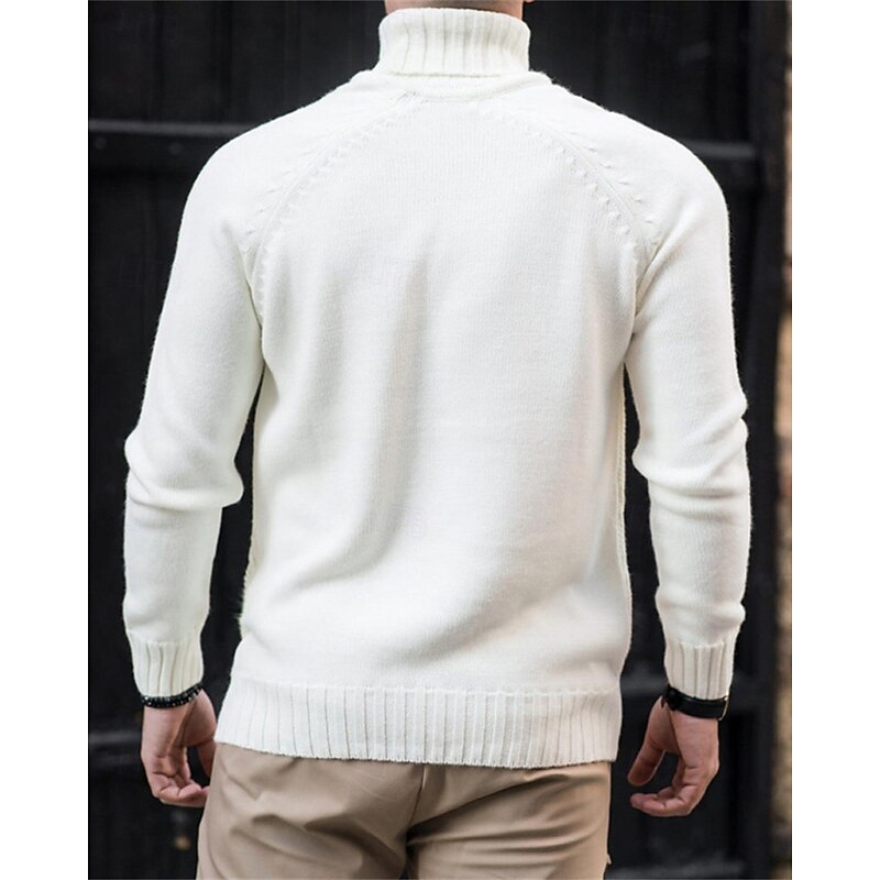 Men's Pullover Sweater Jumper Knit Sweater Ribbed Knit Regular Tops Knitted Plain Turtleneck Fashion Basic Vacation Daily Wear Clothing Apparel Fall Winter White Gray M L XL3