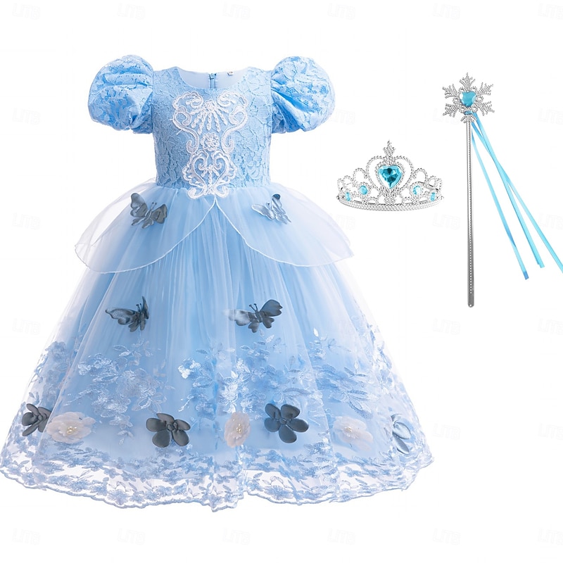 Kids Girls' Dress Solid Color Short Sleeve Party Casual Fashion Cute Polyester Summer 4-12 Years Sky Blue Light Blue