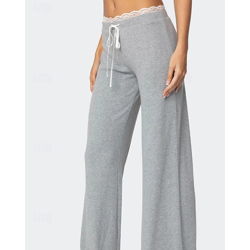 Women's Active Fashion Blouse Pants Sets Long Sleeve V Neck Color Block Lace Patchwork Outdoor Going out Black Pink Light Grey Fall Regular Fit4