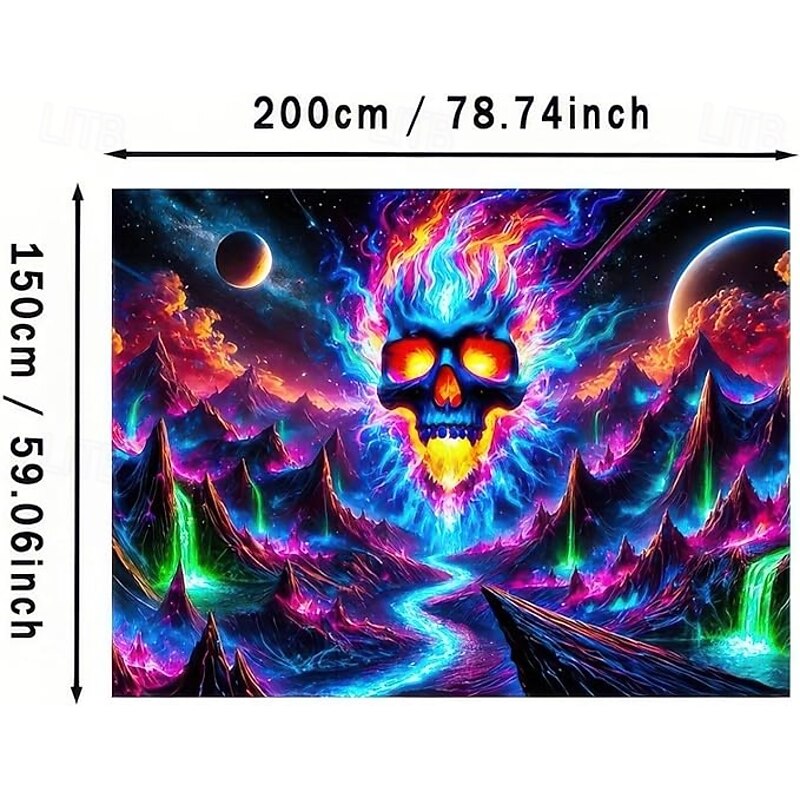 Halloween Skull Blacklight Tapestry – UV Reactive Glowing Wall Hanging Decoration for Bedroom, Living Room, Dorm, Party, or Haunted House Decor4