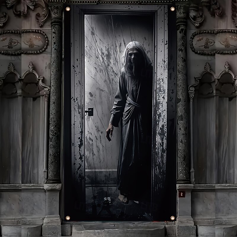 Halloween Werewolf Skeleton Door Cover, Scary Outdoor or Indoor Door Decoration for Haunted House, Party, or Home3