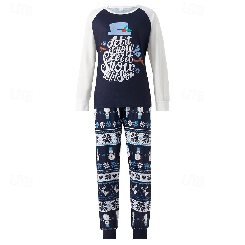 Family Pajamas Christmas Pattern Home Print Navy Blue Long Sleeve Active Matching Outfits4