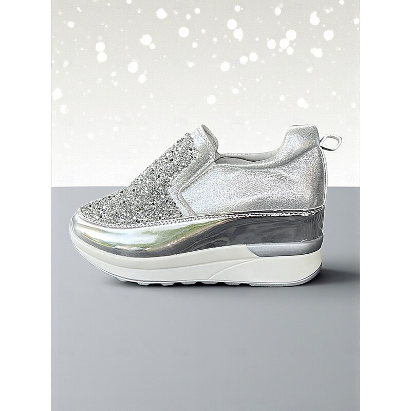 Women's Black Glitter Slip-On Sneakers with Metallic Detailing - Stylish Platform Sneakers, Perfect for Nightlife Parties and Casual Outings4