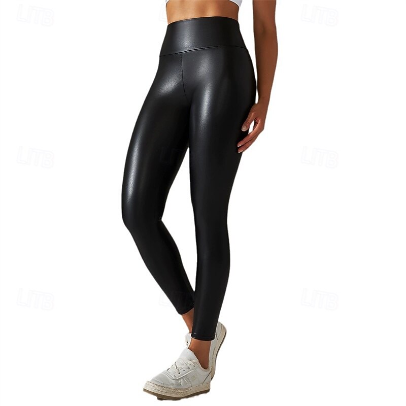 Women's Slacks Leggings Cozy Leggings Streetwear Casual Full Length High Rise Plain Elastic Waist Comfortable Street Holiday Daily Wear Black Fall Regular Fit4