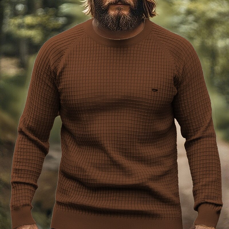 Men's Pullover Sweater Jumper Knit Sweater Waffle Knit Regular Tops Knitted Plain Crew Neck Fashion Basic Vacation Daily Wear Clothing Apparel Fall Winter Navy Blue Blue S M L4