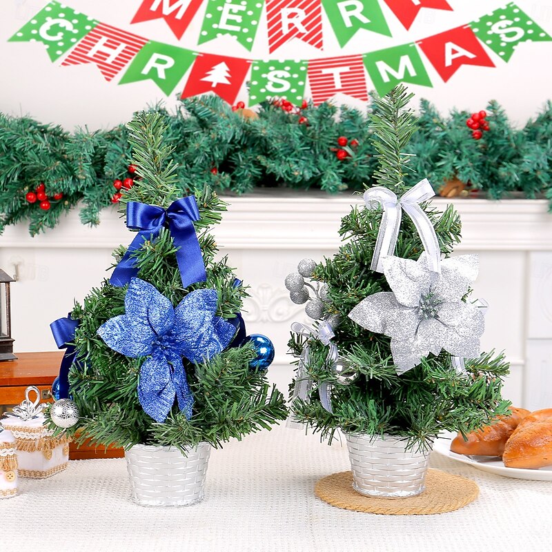 Christmas Mini Tree Tabletop Desktop Artificial Christmas Tree Xmas Decor Potted Faux Holiday Flower Arrangement for Festive Tabletop Display Home Party Decoration Accessory3
