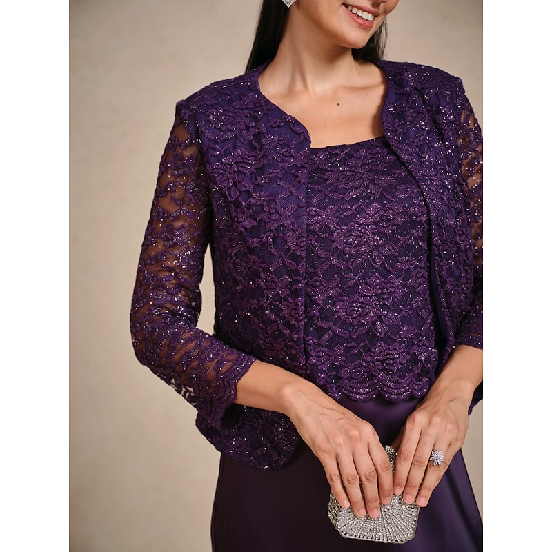 Women's Elegant Party Stylish Wedding Floral Crew Neck Regular Fit Outerwear Eggplant Fall Winter3