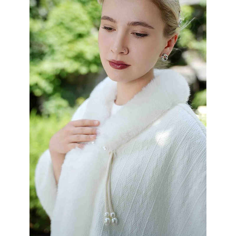 Cape Pure Keep Warm Sleeveless Batwing Sleeve Polyester Wedding Wraps With Imitation Pearl For Special Occasion Fall & Winter3